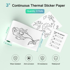 Gloryang 3-Inch Continuous White Thermal Labels, 8-Roll Pack – Compatible with Gloryang Printers, Permanent Adhesive, Perforated​