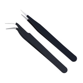 YPYMOD Tweezers Set of 2, Straight and Curved Tweezers, Nail Tweezers, Stainless Steel Eyebrow Tweezers for Facial Hair, Eyelashes, Eyebrows and Ingrown Hair, with Leather Case (11.5 cm x 1 cm)