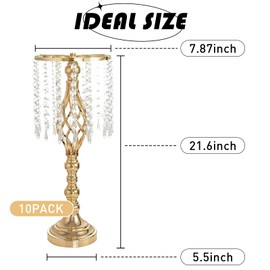 Hyuetrsa 10 Pcs Crystal Flower Stand Wedding Centerpieces for Table, 21.7 Inch Tall Metal Flower Arrangement Stand with Crystal Beads Flower Vase for Home Decor