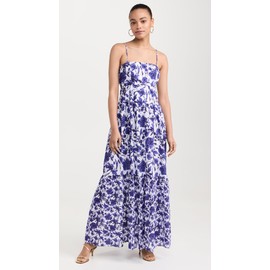 Playa Lucila Women's Square Neck Maxi Dress, White/Blue Floral, S