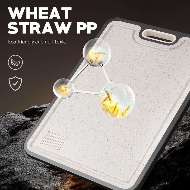LOZOVIN Double-Sided GR1 Titanium&Wheat Straw Cutting Board,15”*10“ Cutting Board for