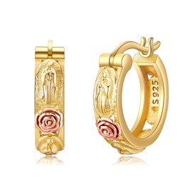 Virgin Mary Hoop Earrings Sterling Silver Earrings with Virgin Mary Earrings "Our Lady of Guadalupe" Catholic Jewellery for Women, Sterling Silver, No Gemstone