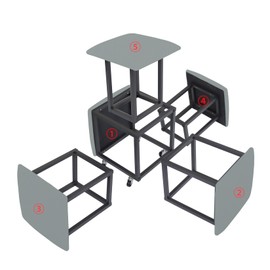 LUGSHIREE 5 in 1 Nesting Ottoman Cube Chair, Stackable Stools, Leather Square Ottoman Bench, Foot Stool with Wheels for Living Room,Dining Room 15.75x15.75x16.54 inches