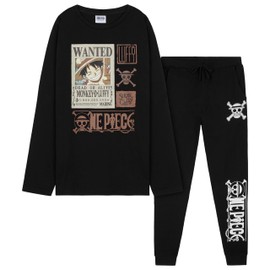 One Piece Kids Pyjamas Set - Cotton Lounge Wear Long Top and Bottoms Teenagers Kids PJs 7-14 Years Anime Gifts for Kids (Black, 11-12 Years)