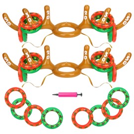 OWill 2 Pcs Christmas Party Toss Game,Inflatable Digital Reindeer Antler Hat with Rings for Kids Adults Family Xmas Fun Games