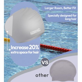 Aegend Swim Caps for Long Hair, Durable Silicone Swimming Caps for Women Men Adults Youths, Easy to Put On and Off, Waterproof Swim Hats Bathing Caps to Keep Hair Dry, 1 Pack, Grey