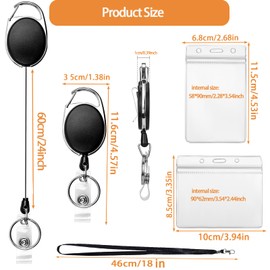 3 Pack Retractable Badge Reels, Heavy Duty Carabiner Clip Badge Holder, 6 Pcs Clear ID Card Holder with Lanyard for Work, Office, School, 24 inches Pull Cord