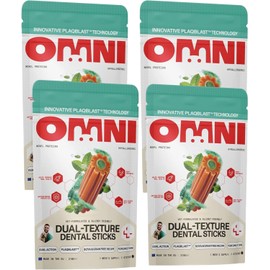 Omni Dental Sticks for Dogs - Dual Texture with PlaqBlast™ Technology, Natural Plaque Remover with Toothpaste-like Anti-Plaque Core, Vet Formulated Hypoallergenic, Soya & Grain Free, 7 Sticks