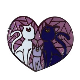 Moon Cats Luna Artemis Diana White Black Love Heart Anime Manga 1.25" Enamel Pin Badge by Pinstant, 1.25 Inches wide, Enamel, enamel