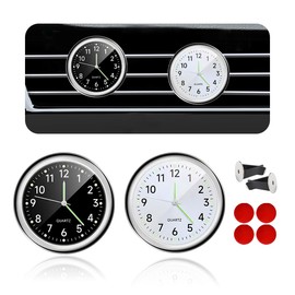 Gasedin 2 PCS Car Clock, Mini Luminous Pointer Clock Stick on Automotive Dashboard, Self Adhesive Round Clocks Watch Universal for Most Vehicles, Decorative Car Accessories (Black+White)