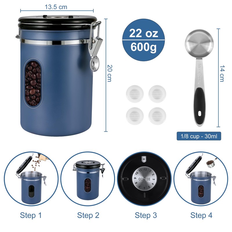 1800ML Airtight Coffee Canister with Date Tracker&Transparent Window, 22.8OZ Coffe