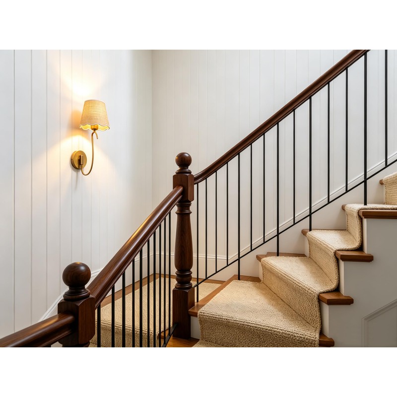 JIMUBEAM Swan Neck Vintage Brass Wall Sconce 1-Light with Rattan