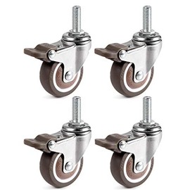 Skelang 1'' Swivel Threaded Stem Casters, TPE Mute Crib Caster, M6×15 Stem Caster Wheels with Brake, Replacement for Baby Bed, Cabinet, Table, Shelf, Loading Capacity 25 Lbs Per Wheel, Pack of 4