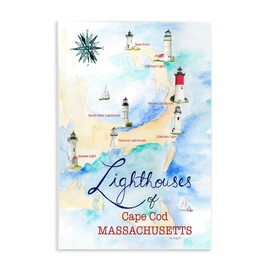 Stupell Industries 'Coastal Map of Cape Cod Massachusetts Lighthouses', Wall Plaque Art, 10 x 15 Inches, Easy to Hang and Sturdy, Made in USA, by Melissa Hyatt