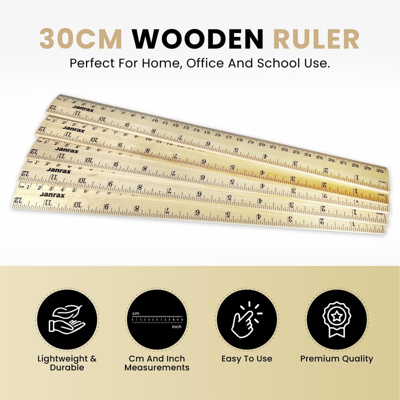 Pack of 4 15cm and 30cm Wooden Rulers