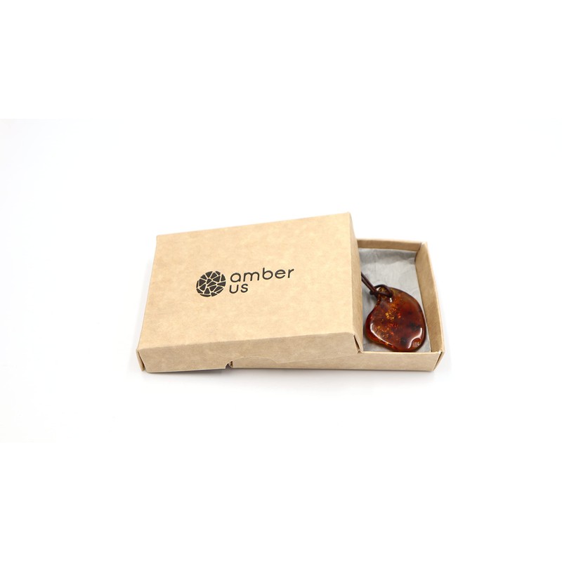 Amber Pendant Cognac Colour with Leather Cord | Baltic Amber