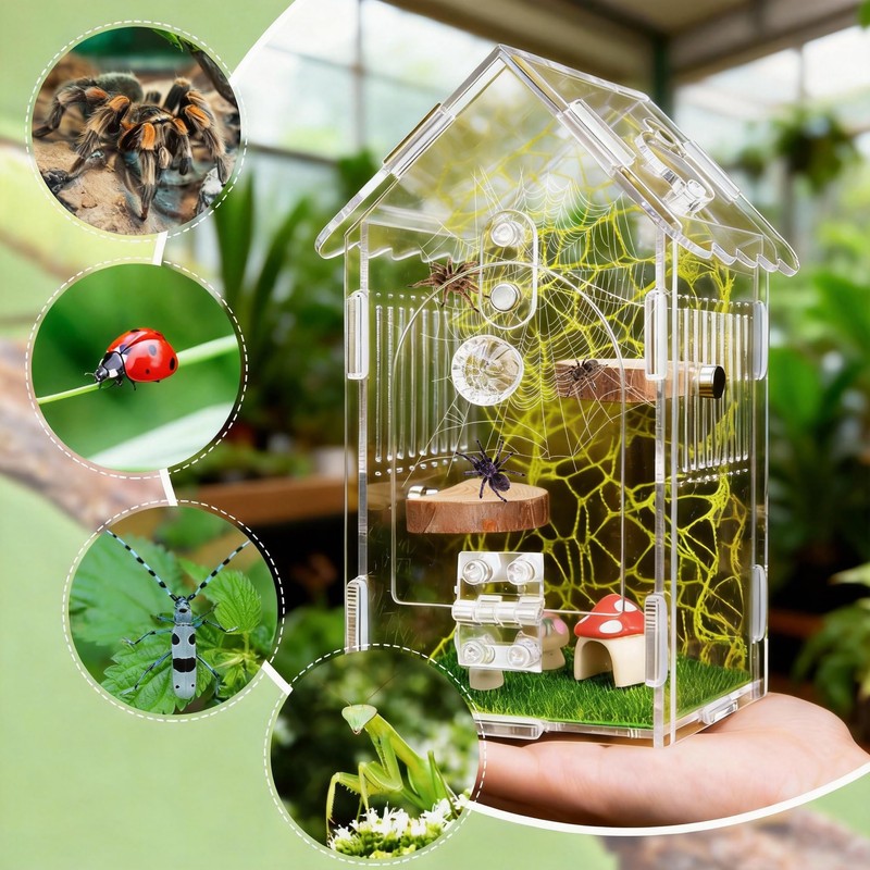 Hysagtek Jumping Spider Enclosure, Acrylic Arboreal Tarantula Enclosure Small Reptile