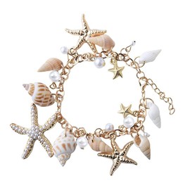 Sdopbinbin Gold Seashell Starfish Bracelet for Women Conch Pearl Bracelets for Women Gold Summer Sea Shell Bracelet Charms Shell Anklet for Woman Boho Beach Bracelets Hawaiian Bracelet