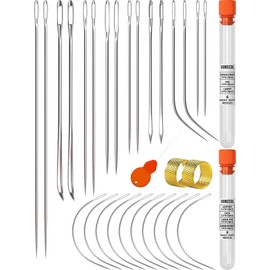VONEEDL Heavy Duty Hand Sewing Needles Set - 26 Straight and Curved Hand Sewing Needles for Upholstery, Leather, Carpet, Canvas Repair and Sail Crafts