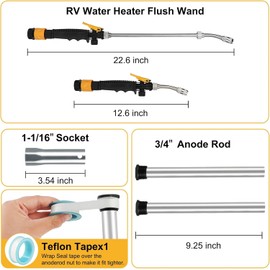 2 Pack RV Water Heater Anode Rod, 9.25" L x 3/4" NPT Threads Magnesium Anode Rods, Replacement Part for Suburban Hot Water Heater with Wrap Teflon Tape