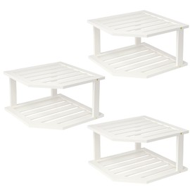 VERTORGAN Bamboo Corner Shelf(3 Pack),2 Tier Plate Organizer for Cabinet and Countertop,Pantry Dish and Spice Rack for Kitchen(White)