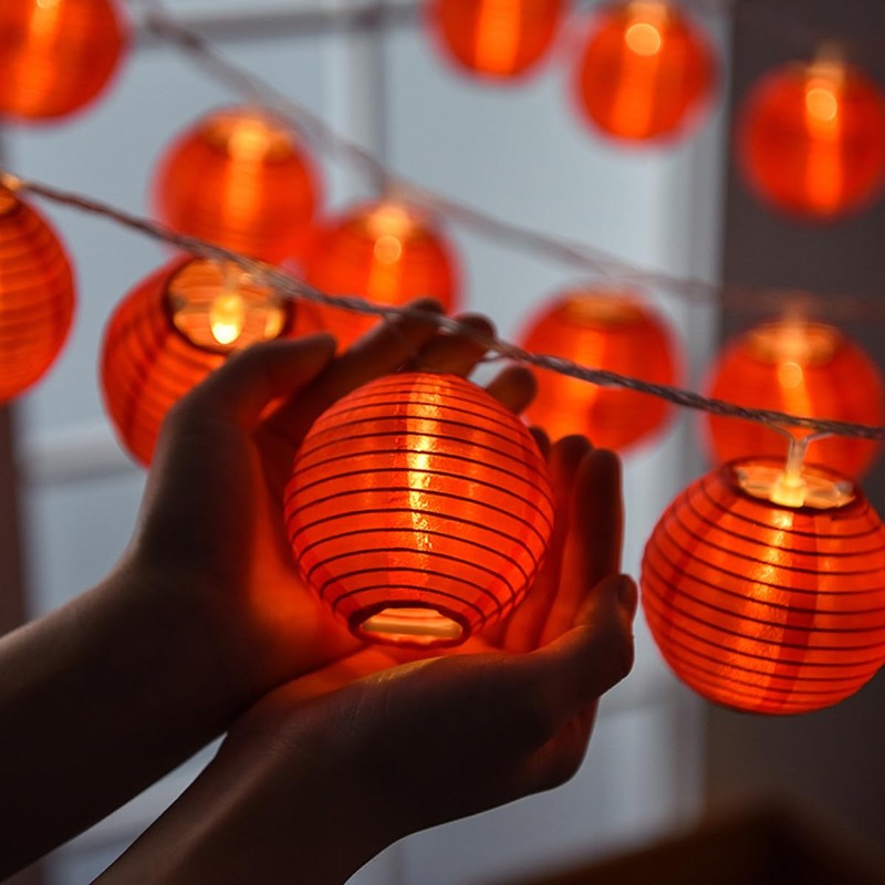 Dreamworth Red Lantern String Lights 33ft/10m 100 LEDs Hanging Lanterns