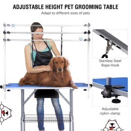 Unovivy Dog/Pet Grooming Table Foldable Height Adjustable - 42-inch Portable Dog Grooming Table with Arm Noose & Mesh Tray, Maximum Capacity Up to 300lbs (Blue)