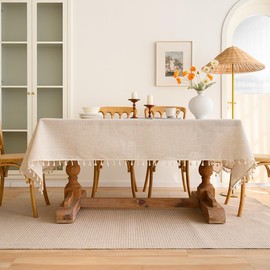 Anaado Cotton Table Cloth for Dining Table 4 Seater, Linen Table Cover Picnic Tabletop Decorations, Beige, 55''x70''