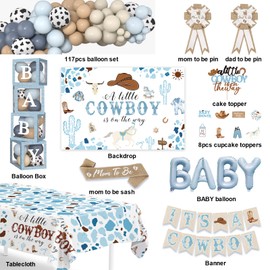 DataMoon Cowboy Baby Shower Decorations for Boy, All-in-One Set
