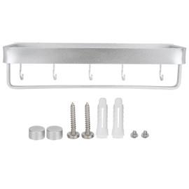 Bathroom Shelf Wall Mount Space Aluminium Shower Single Layer Shelf Shampoo Storage Rack50cm Commodity Shelf with Hanging Rod and Hooks