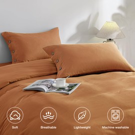 JELLYMONI Pillowcases Standard Set of 2 Cotton Button Pillow Covers 20×26in Caramel Bed Pillow Cases 100% Washed Cotton Soft Breathable (Pillows are not Included)