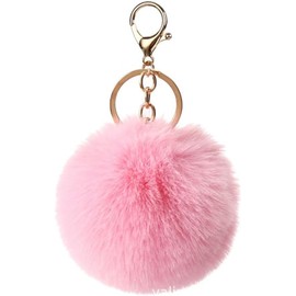 Jowxsx Pink Cute Pompom Keychains Fluffy Faux Fur Ball Keychain Artificial Faux Rabbit Fur Keychain Fluffy Plush Ball Bag Hanging Pendant Purse Charm Key Holder Women Automobile Keychains