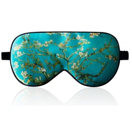 LaCourse 100% Natural Mulberry Silk Eye Mask for Sleeping with a Travel Pouch, Both Sides 19 Momme Organic Silk, Adjustable Silk Sleep Eye Mask for Women, Green-Floral