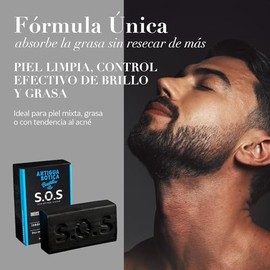 ANTIGUA BOTICA, S.O.S SKIN OPTIMAL SYSTEM, Jabón facial con carbón binchotan 3.18 oz (90 g).                                                          