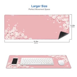 IMAYONDIA - Alfombrilla de escritorio japonesa rosa con diseño de flor de cerezo grande para juegos, base de goma antideslizante para mujeres, alfombrilla de escritorio para el trabajo, juego, oficina