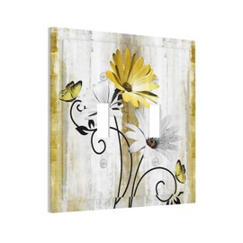 Yellow Flower 2 Gang Light Switch Plate Cover Double Toggle Decorative Abstract Wall Plate Electrical Switchplate for Kitchen Bathroom Home Decorate