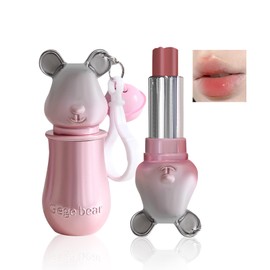 Qin Derdom Lipstick, Colored Lipstick, Glossy, Cute, Moisturizing, Long-Lasting, Bear Pattern, Includes Carabiner, Claw Pattern, Can be Used as a Key Holder