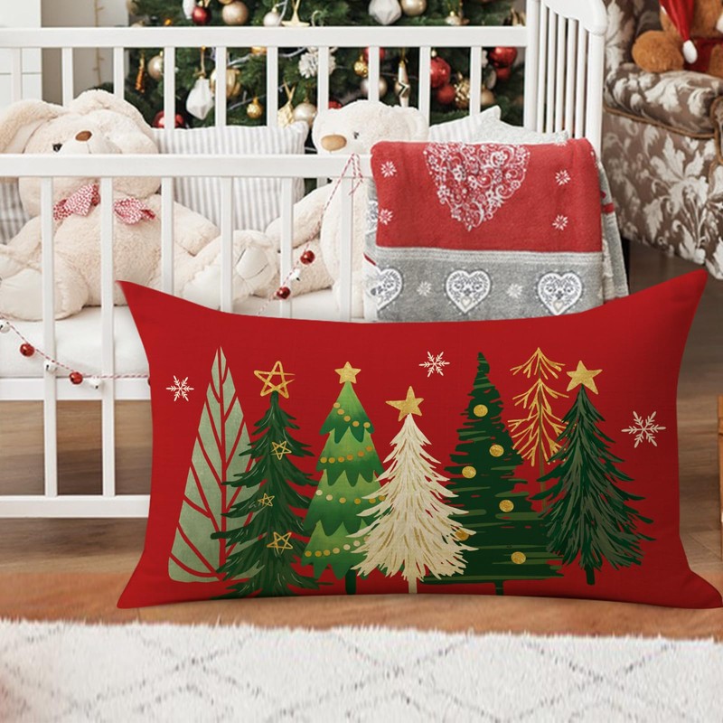 Christmas Tree Red Lumbar Decorative Throw Pillow Cover 12 x