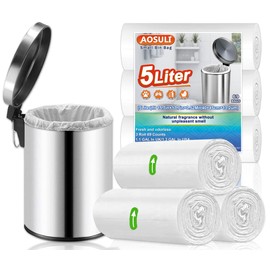 5Liter Small Bin Bags AOSULI 69 Counts Garbage/Trash Bags White Pedal Bin Liners for Home Office, Lawn,Bathroom,Toilet Wastebasket