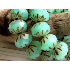 Czech 8 - 10x7mm CZECH OPAQUE AQUA BLUE OPAL PICASSO ETCHED FACETED GLASS CRULLER BEAD