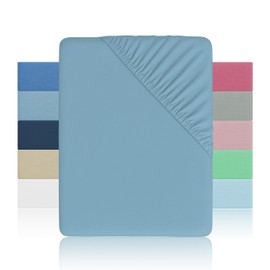 Microfibre Fitted Sheet 135 x 190/200 cm Mattresses up to 28 cm, Microfibre Fitted Sheet Soft, Breathable, Easy Care - Blue