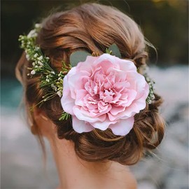 Boho Beach Wedding Hair Clips Flower Large Hair Pin Brides Brooch Pink Party Rose Hair Accessories Hairpieces for Women