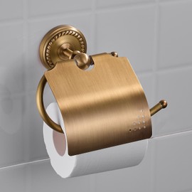 Vintage Toilet Paper Holder with Cover Antique Brass Toilet Paper Roll Holder Toilet Paper Dispenser Wall Mounted Bathroom Accessories (Brushed Gold)