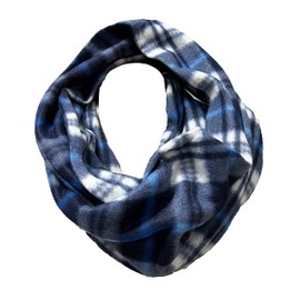 J26 Tartan Warm Winter Loop Scarf Checked Tube Scarf Round Scarf Fluffy, blue white