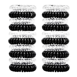 79STYLE 50Pcs Spiral Hair Ties Black Clear Coil Hair Ties Phone Cord Plastic Ponytail Holders Bulk Clear Hair Coils For Women Gris Thin Thick Curly Hair (Black and Transparent)