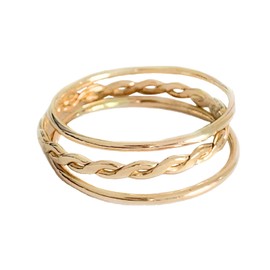 Toe Rings | 3 Stackable 14K Gold Fill Rings | Skinny Band and Braid Ring Stack | Unisex (2.5)