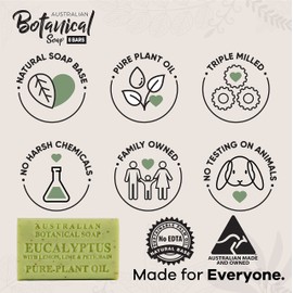 Australian Botanical Soap, Eucalyptus with Lemon, Lime and Petitgrain Plant Oil Soap, 6.6 oz, 187g - 4 Count