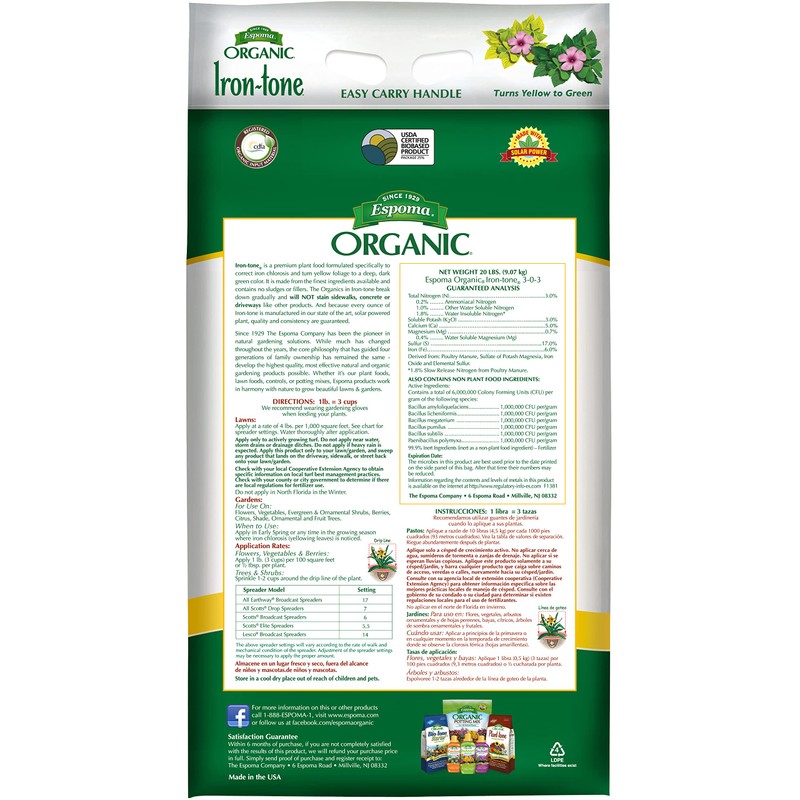 Espoma Organic Iron-Tone 3-0-3 Organic Fertilizer and Plant Food to