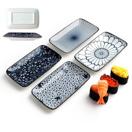 4 Piece Japanese Style Sushi Plate Set,5.5inch Ceramic Rectangular Platters Serving Trays Set for Salad, Dessert, Sushi, Party, Side Dish