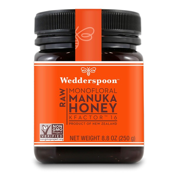 Wedderspoon Raw Premium Manuka Honey KFactor 16+, Unpasteurized, Genuine New Zealand Honey, Multi-Functional, Non-GMO Superfood, 8.8 Ounce